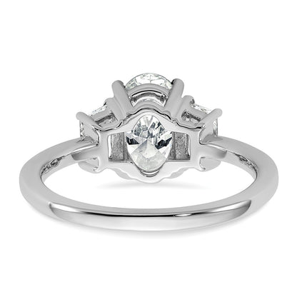 14K White Gold 1/2 carat Lab Grown Diamond VS+ F+ Trapezoid 1 1/2 carat Oval Semi Mount Three Stone Engagement Ring