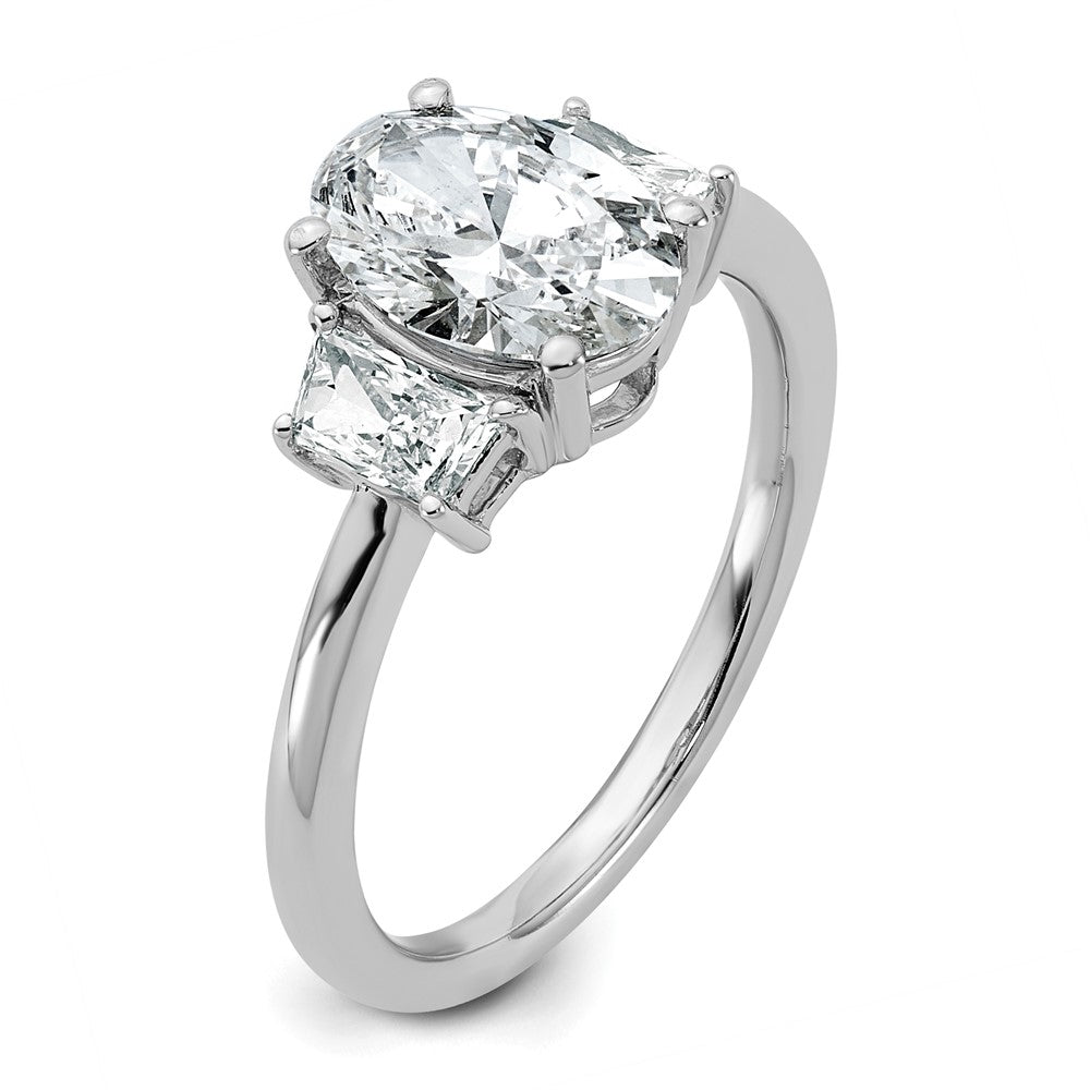 14K White Gold 2 carat Certified Lab Grown Diamond VS+ F+ Oval and Trapezoid Complete Three Stone Engagement Ring