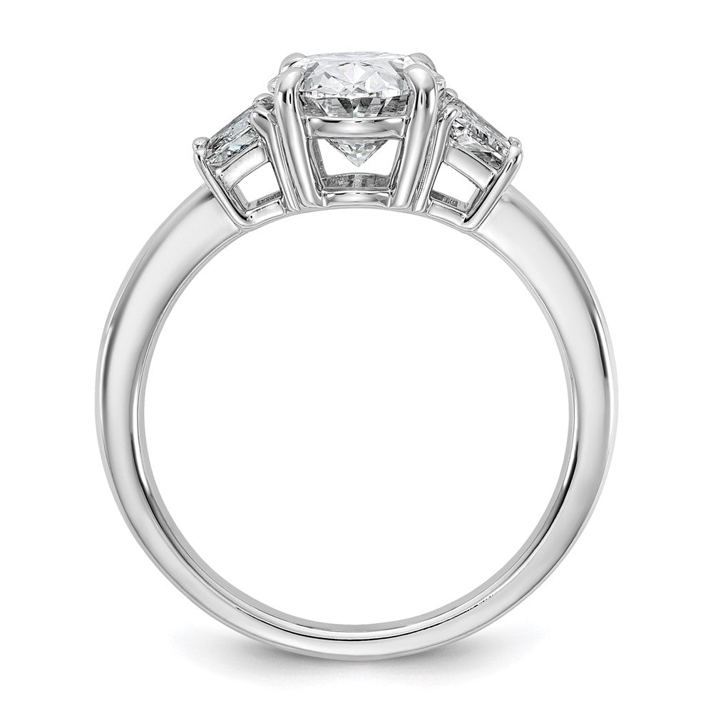 14K White Gold 3/4 carat Lab Grown Diamond VS+ F+ Trapezoid 2 carat Oval Semi Mount Three Stone Engagement Ring