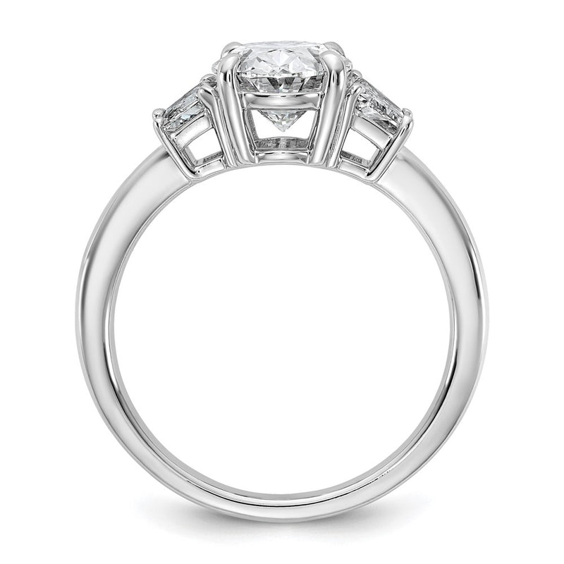 14K White Gold 3/4 carat Lab Grown Diamond VS+ F+ Trapezoid 2 carat Oval Semi Mount Three Stone Engagement Ring