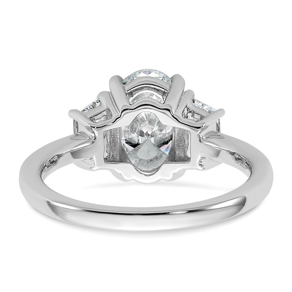 14K White Gold 3/4 carat Lab Grown Diamond VS+ F+ Trapezoid 2 carat Oval Semi Mount Three Stone Engagement Ring