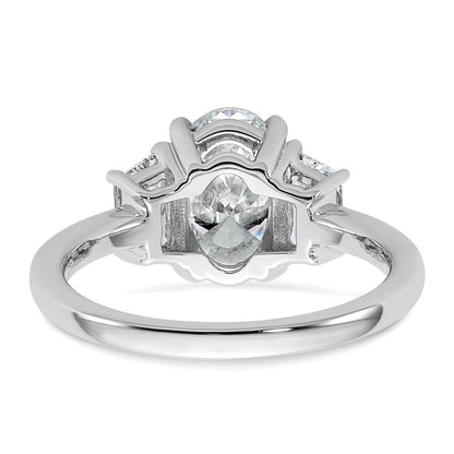 14K White Gold 3/4 carat Lab Grown Diamond VS+ F+ Trapezoid 2 carat Oval Semi Mount Three Stone Engagement Ring