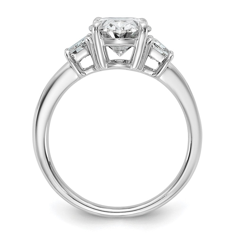 14K White Gold 3/4 carat Lab Grown Diamond VS+ F+ Trapezoid 2 1/2 carat Oval Semi Mount Three Stone Engagement Ring