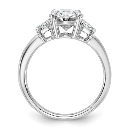 14K White Gold 3/4 carat Lab Grown Diamond VS+ F+ Trapezoid 2 1/2 carat Oval Semi Mount Three Stone Engagement Ring