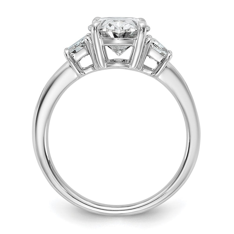 14K White Gold 3/4 carat Lab Grown Diamond VS+ F+ Trapezoid 2 1/2 carat Oval Semi Mount Three Stone Engagement Ring