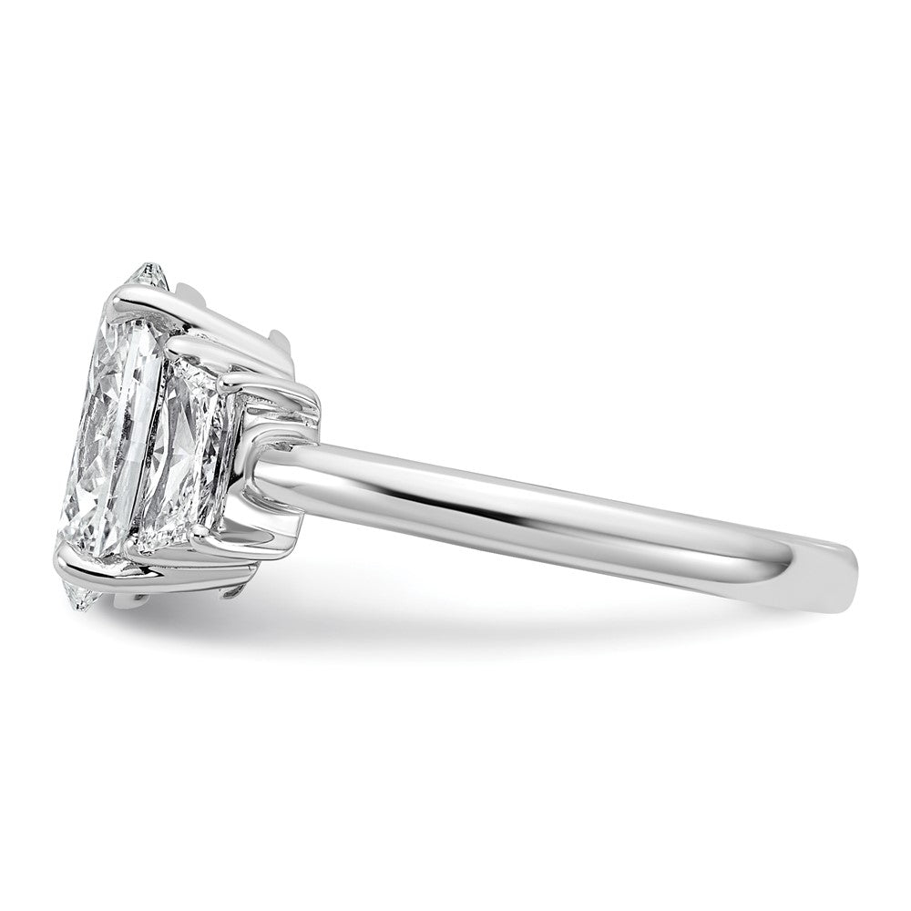 14K White Gold 3 1/3 carat Certified Lab Grown Diamond VS+ F+ Oval and Trapezoid Complete Three Stone Engagement Ring