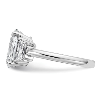14K White Gold 3 1/3 carat Certified Lab Grown Diamond VS+ F+ Oval and Trapezoid Complete Three Stone Engagement Ring