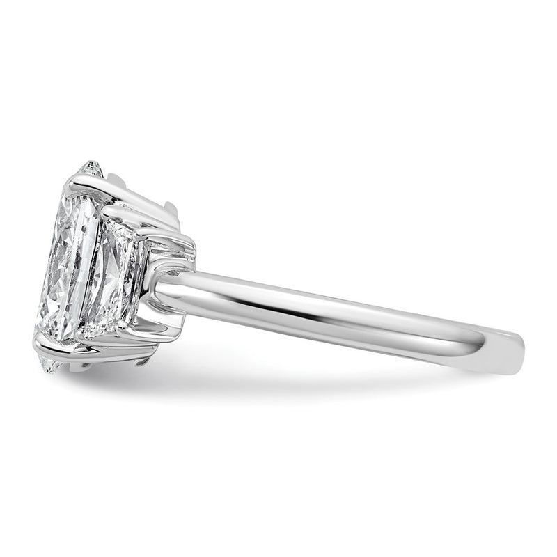 14K White Gold 3 1/3 carat Certified Lab Grown Diamond VS+ F+ Oval and Trapezoid Complete Three Stone Engagement Ring