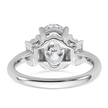 14K White Gold 3/4 carat Lab Grown Diamond VS+ F+ Trapezoid 2 1/2 carat Oval Semi Mount Three Stone Engagement Ring