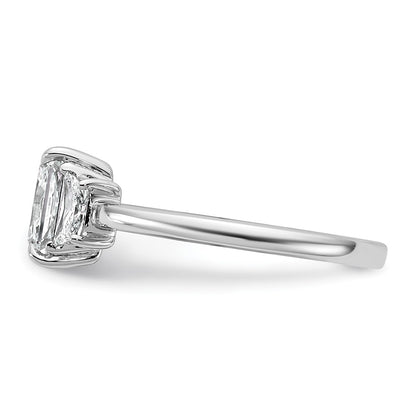 14K White Gold 1 3/8 carat Lab Grown Diamond VS+ F+ Radiant and Trapezoid Complete Three Stone Engagement Ring