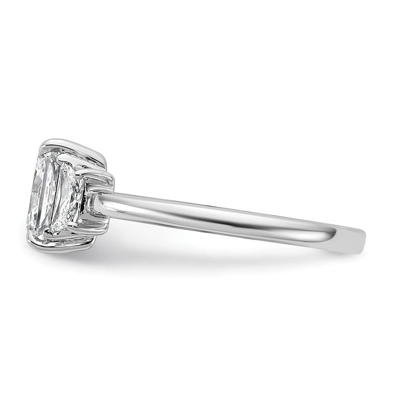 14K White Gold 1 3/8 carat Lab Grown Diamond VS+ F+ Radiant and Trapezoid Complete Three Stone Engagement Ring
