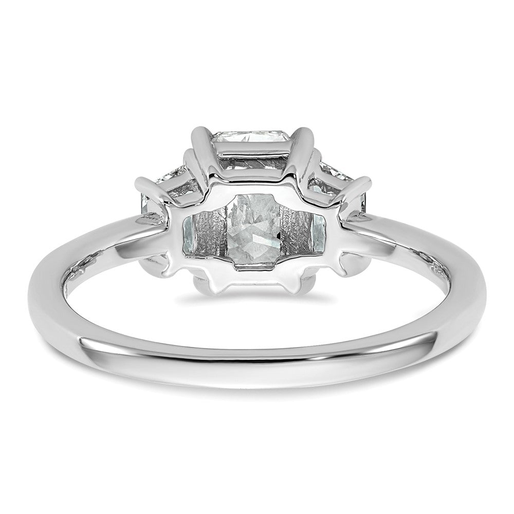 14K White Gold 1 3/8 carat Lab Grown Diamond VS+ F+ Radiant and Trapezoid Complete Three Stone Engagement Ring