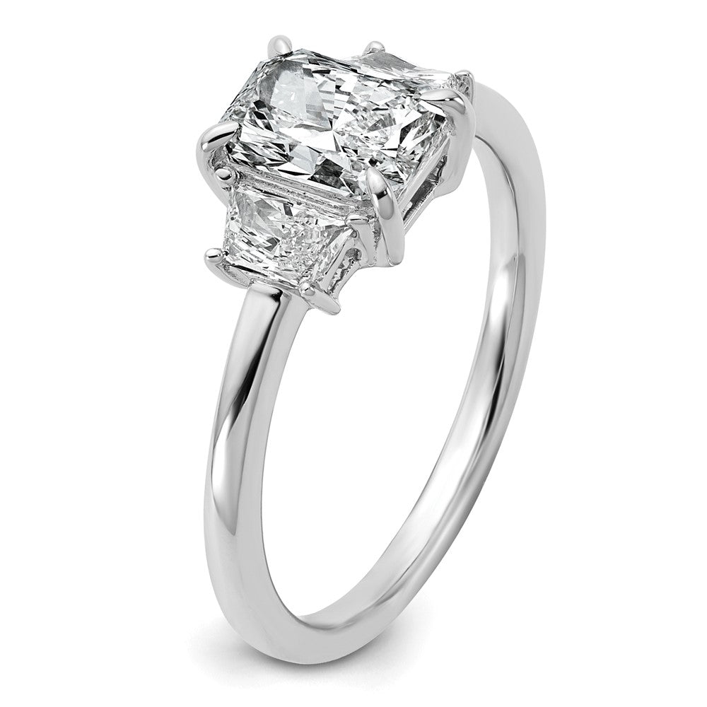 14K White Gold 3/8 carat Lab Grown Diamond VS+ F+ Trapezoid 1 carat Radiant Center Semi Mount Three Stone Engagement Ring