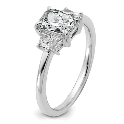 14K White Gold 3/8 carat Lab Grown Diamond VS+ F+ Trapezoid 1 carat Radiant Center Semi Mount Three Stone Engagement Ring