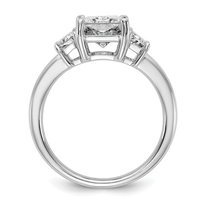 14K White Gold 3 1/3 carat Lab Grown Diamond VS+ F+ Radiant and Trapezoid Complete Three Stone Engagement Ring