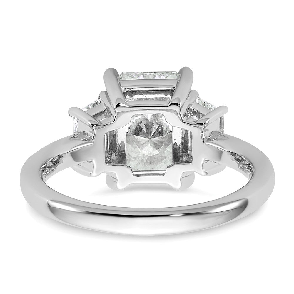 14K White Gold 3 1/3 carat Lab Grown Diamond VS+ F+ Radiant and Trapezoid Complete Three Stone Engagement Ring