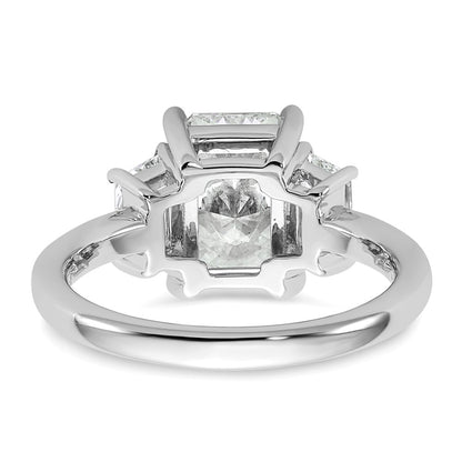 14K White Gold 3 1/3 carat Lab Grown Diamond VS+ F+ Radiant and Trapezoid Complete Three Stone Engagement Ring