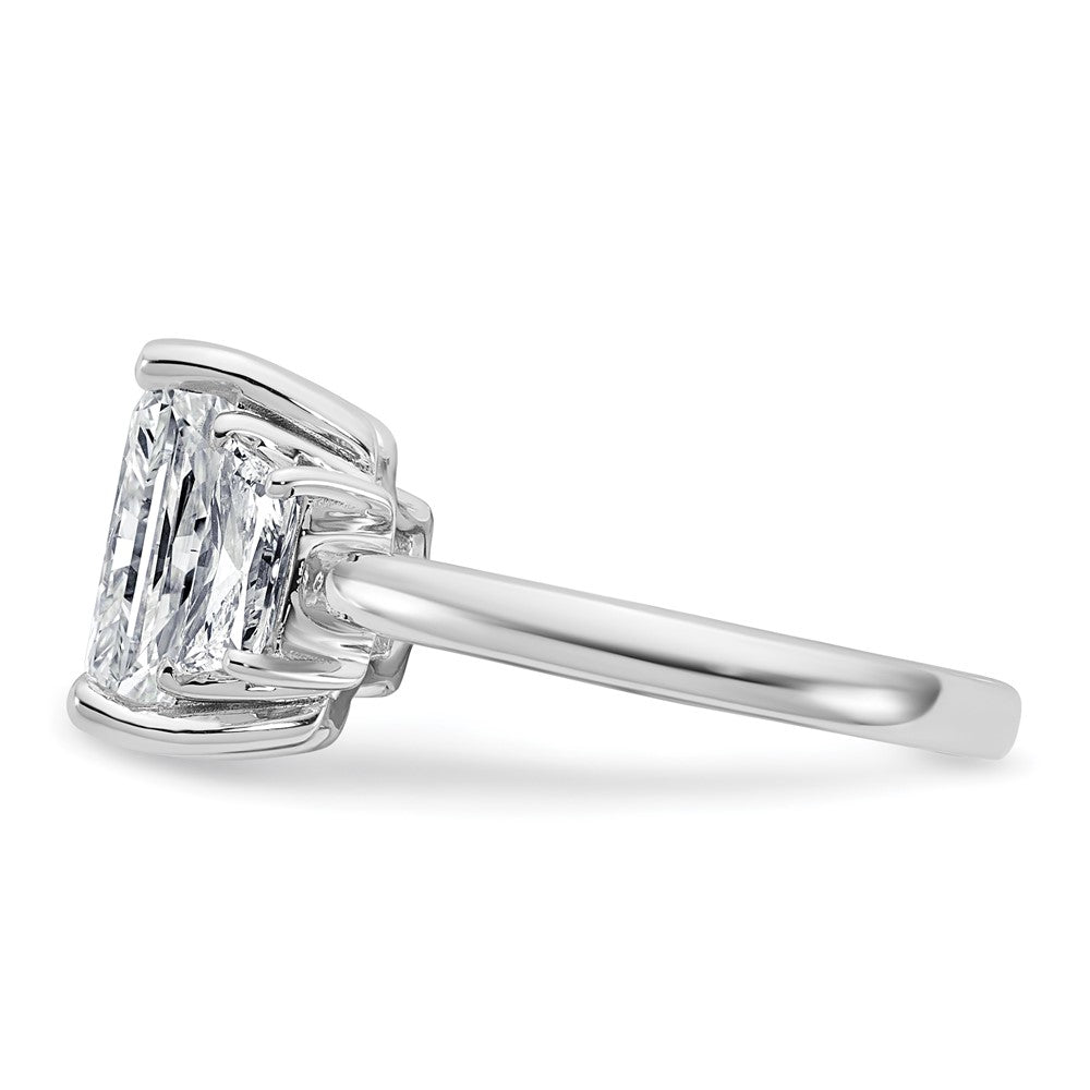 14K White Gold 1 carat Lab Grown Diamond VS+ F+ Trapezoid 3 carat Radiant Center Semi Mount Three Stone Engagement Ring