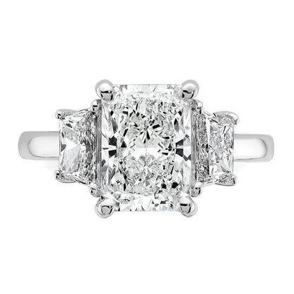 14K White Gold 1 carat Lab Grown Diamond VS+ F+ Trapezoid 3 carat Radiant Center Semi Mount Three Stone Engagement Ring