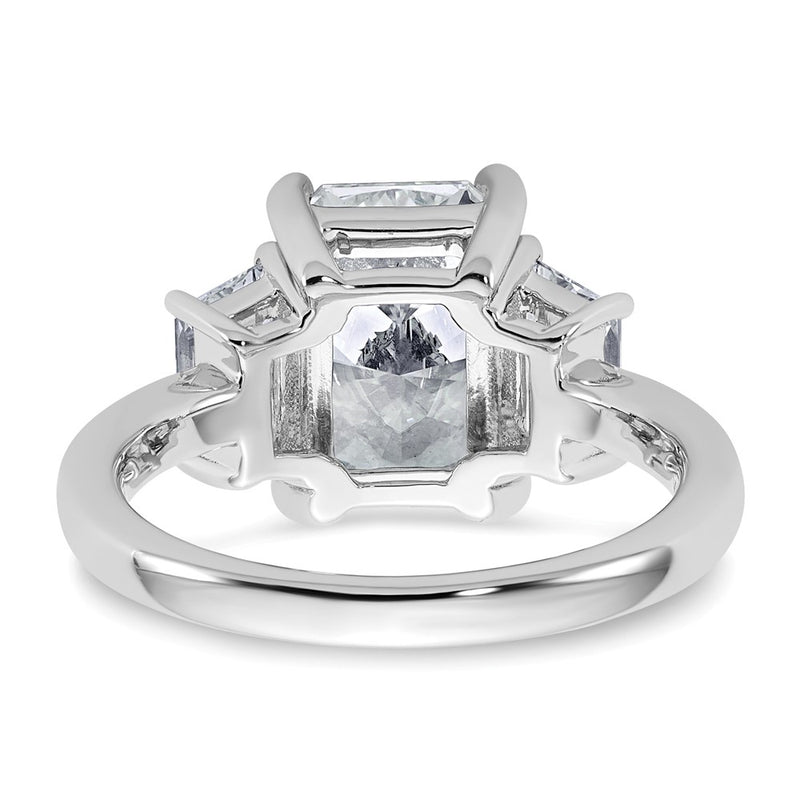 14K White Gold 4 carat Lab Grown Diamond VS+ F+ Radiant and Trapezoid Complete Three Stone Engagement Ring