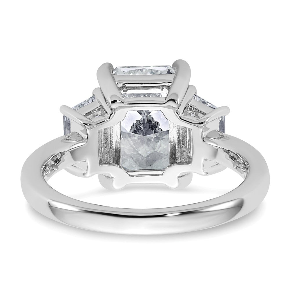 14K White Gold 1 carat Lab Grown Diamond VS+ F+ Trapezoid 3 carat Radiant Center Semi Mount Three Stone Engagement Ring