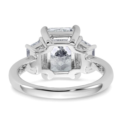 14K White Gold 1 carat Lab Grown Diamond VS+ F+ Trapezoid 3 carat Radiant Center Semi Mount Three Stone Engagement Ring