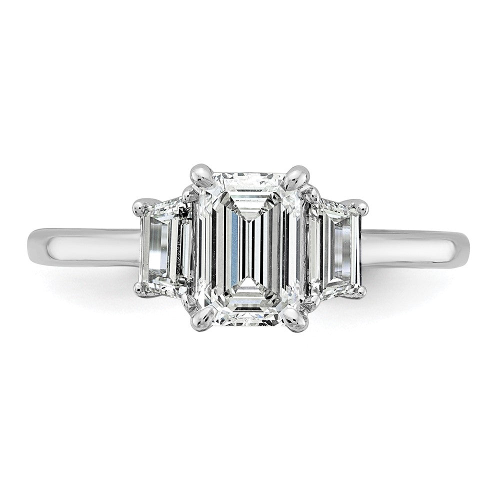 14K White Gold 3/8ct Lab Grown Dia VS+ F+ Semi Mount Emerald Center Ring