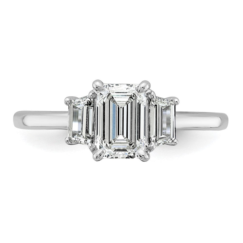 14K White Gold 3/8ct Lab Grown Dia VS+ F+ Semi Mount Emerald Center Ring