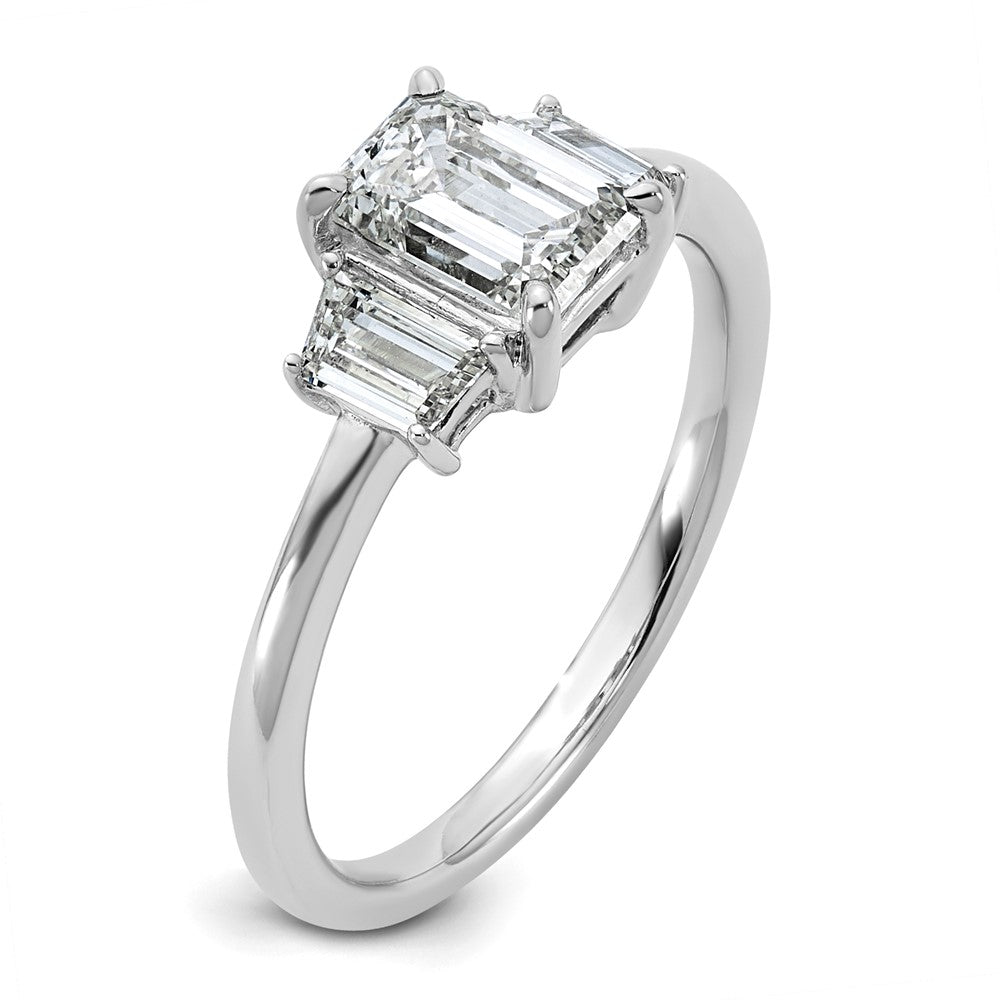 14K White Gold 3/8ct Lab Grown Dia VS+ F+ Semi Mount Emerald Center Ring