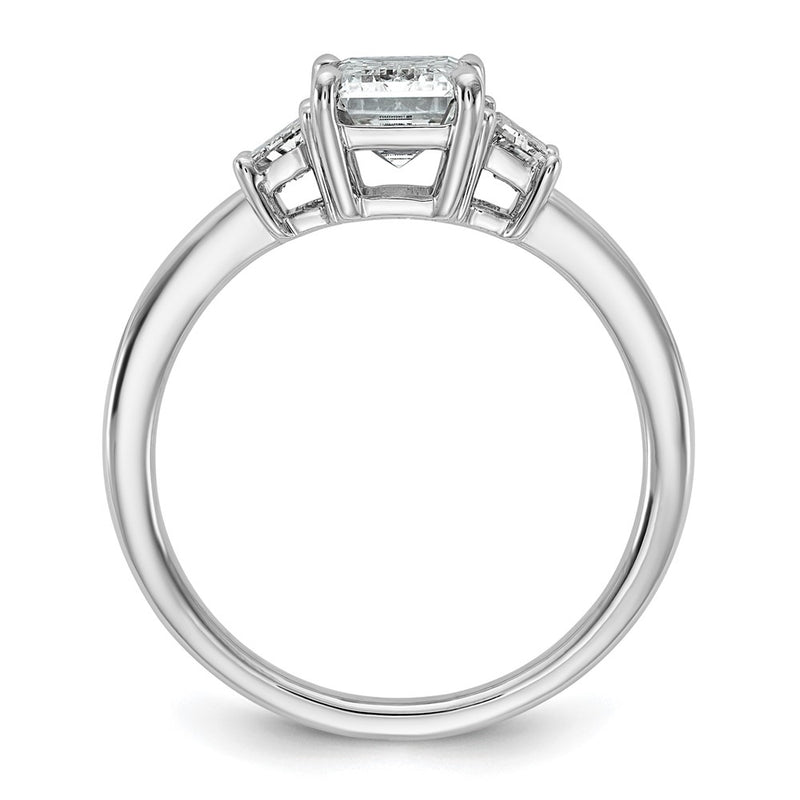 14K White Gold 2 carat Lab Grown Diamond VS+ F+ Complete Emerald and Trapezoid Engagement Ring