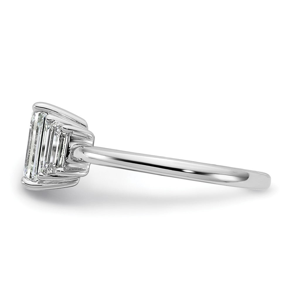 14K White Gold 2 carat Lab Grown Diamond VS+ F+ Complete Emerald and Trapezoid Engagement Ring