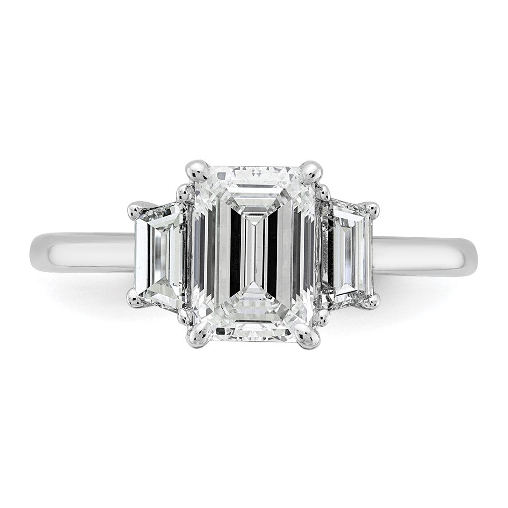 14K White Gold 2 carat Lab Grown Diamond VS+ F+ Complete Emerald and Trapezoid Engagement Ring