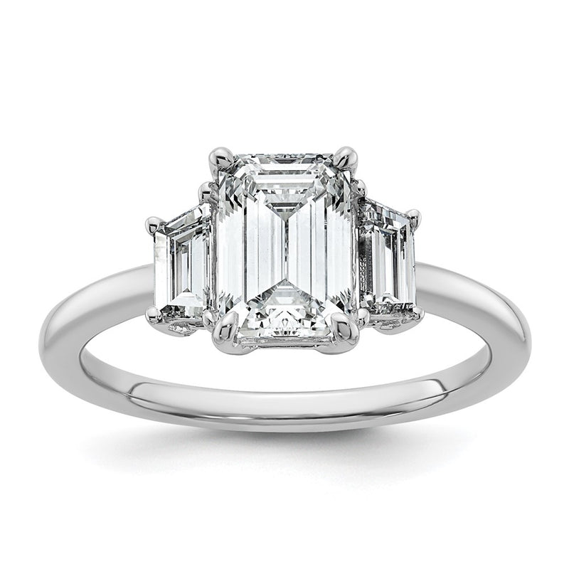 14K White Gold 2 carat Lab Grown Diamond VS+ F+ Complete Emerald and Trapezoid Engagement Ring