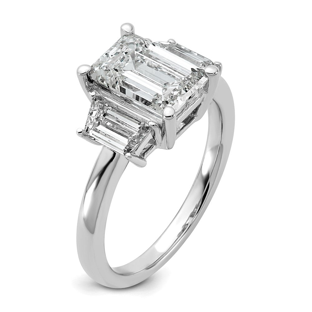 14K White Gold 3/4ct Lab Grown Dia VS+ F+ Semi Mount Emerald Center Ring