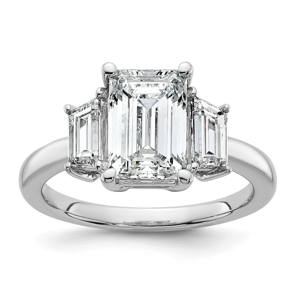 14K White Gold 3/4ct Lab Grown Dia VS+ F+ Semi Mount Emerald Center Ring