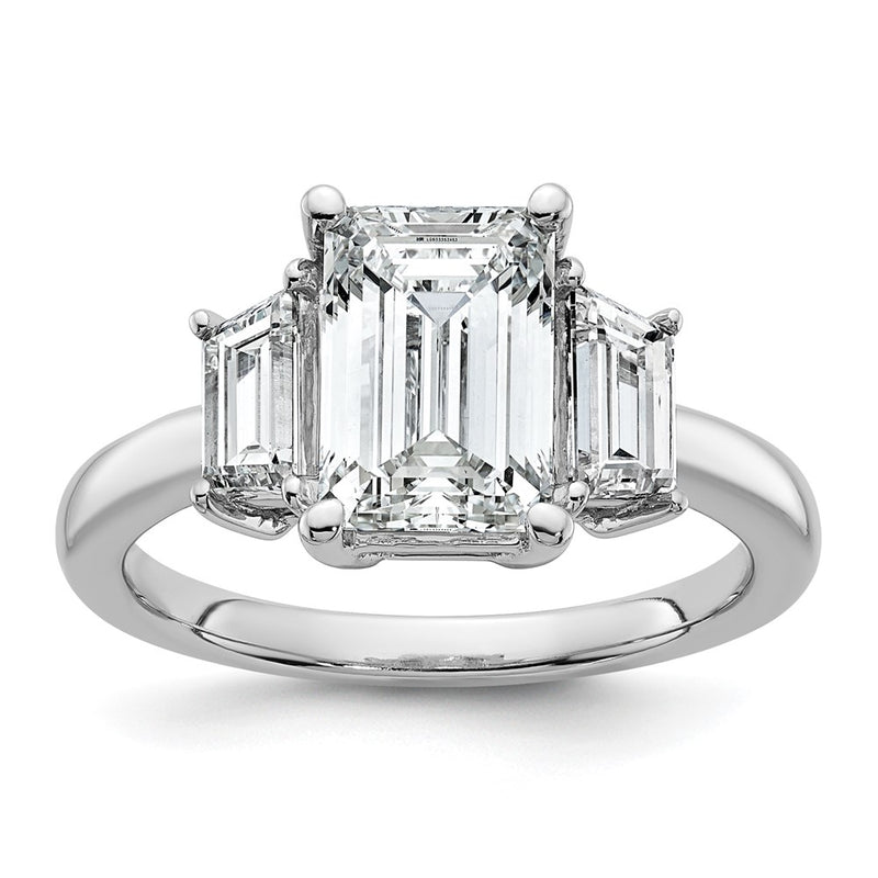 14K White Gold 3/4ct Lab Grown Dia VS+ F+ Semi Mount Emerald Center Ring