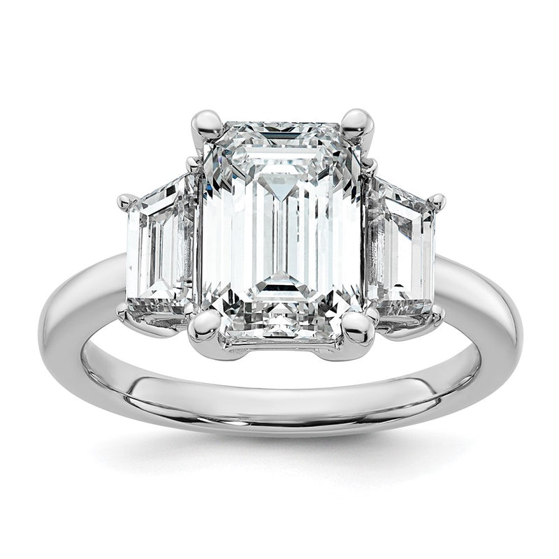 14K White Gold 4 carat Lab Grown Diamond VS+ F+ Complete Emerald and Trapezoid Engagement Ring