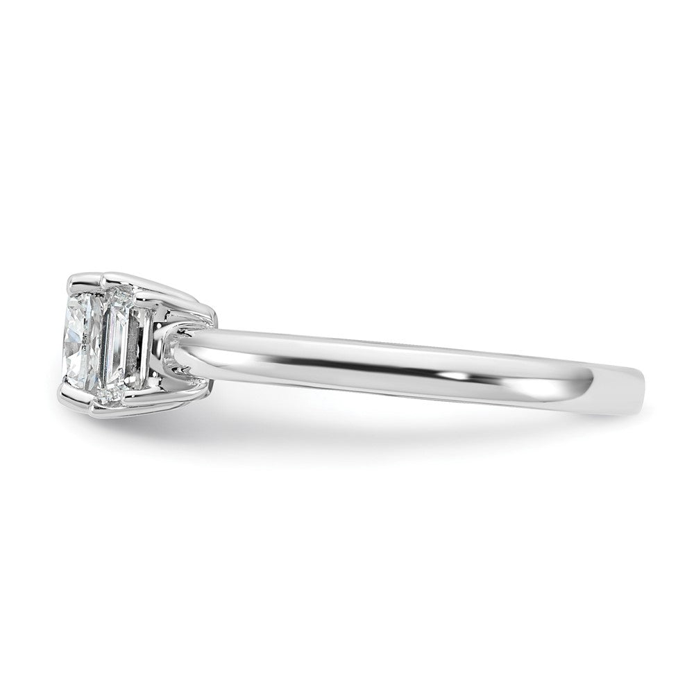 14K White Gold  3/8 carat Lab Grown Diamond VS+ F+ Half Moon 1 carat Cushion Center Semi Mount Three Stone Engagement Ring