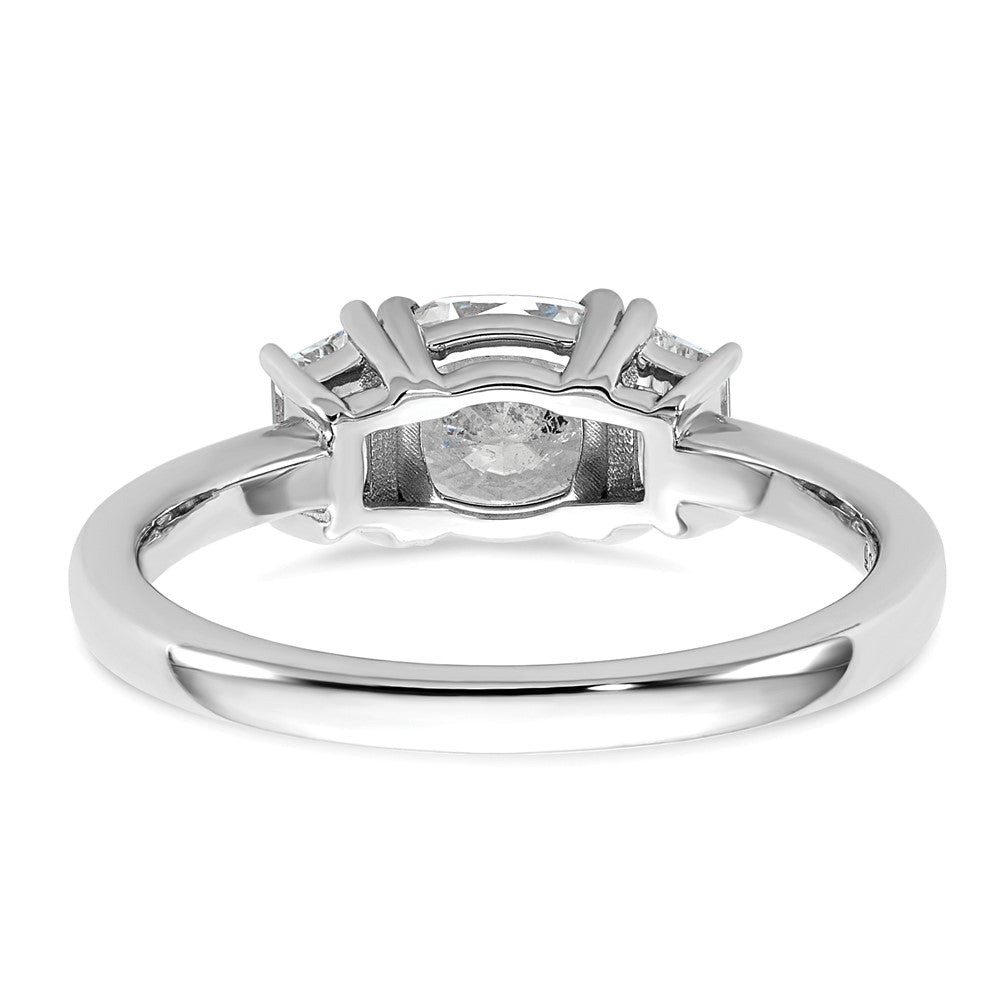 14K White Gold 1 3/8 carat Lab Grown Diamond VS+ F+ Cushion and Half Moon Complete Three Stone Engagement Ring