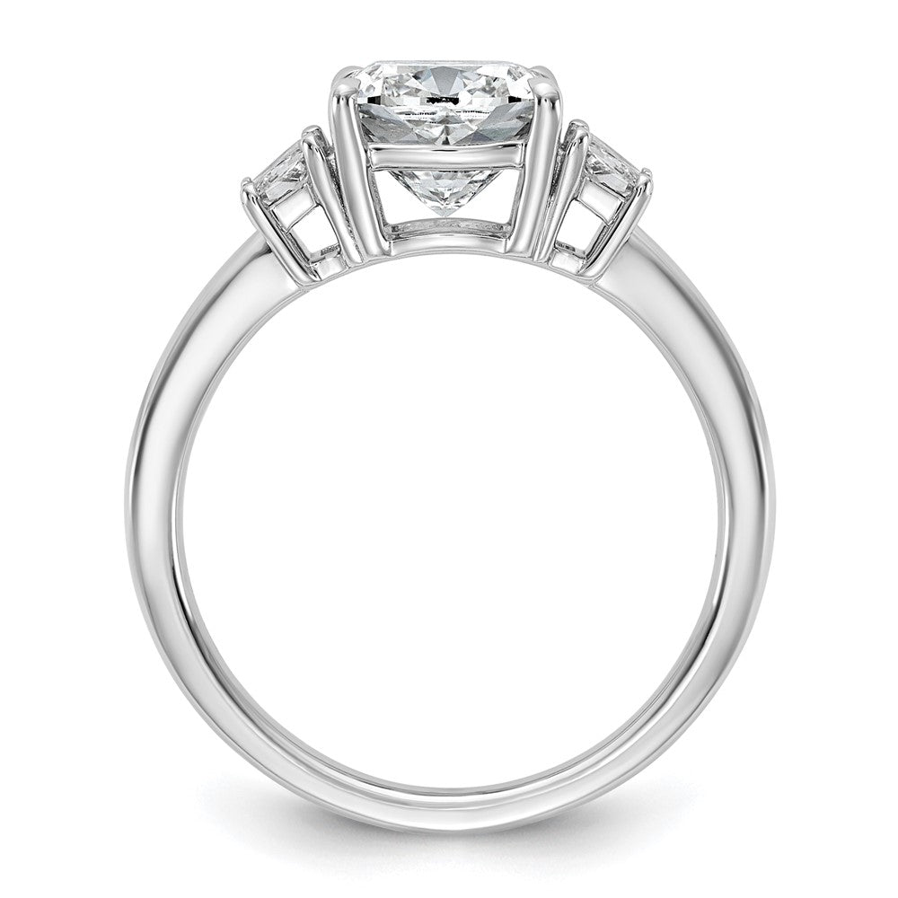 14K White Gold  1/2 carat Lab Grown Diamond VS+ F+ Half Moon 2 carat Cushion Center Semi Mount Three Stone Engagement Ring