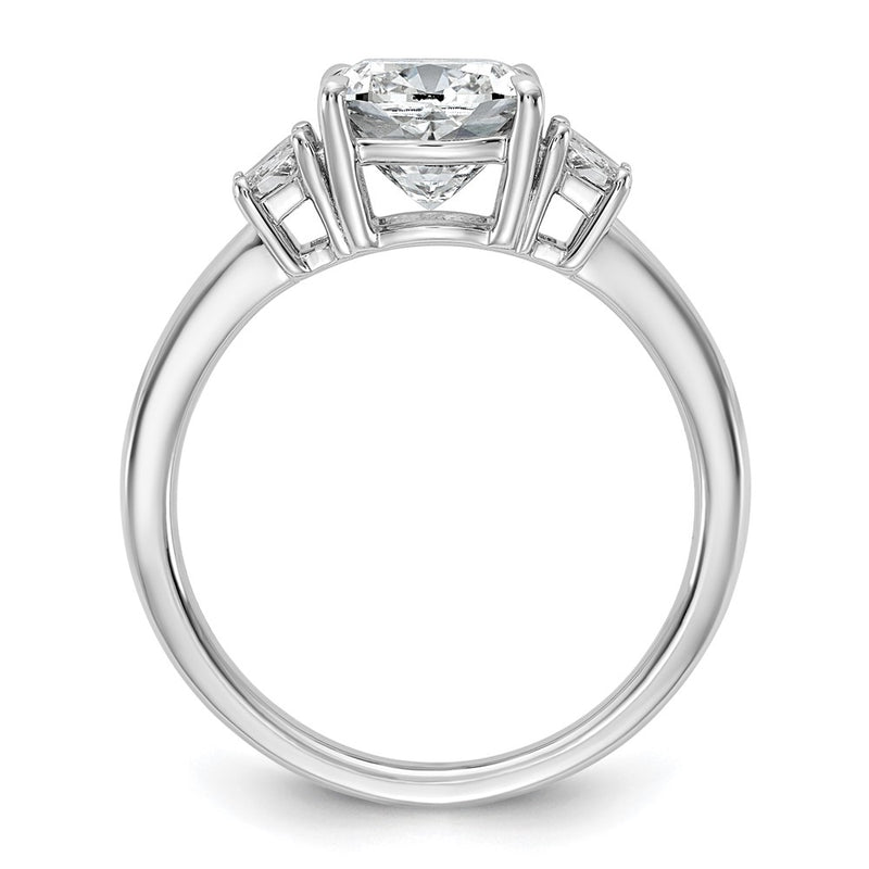 14K White Gold  1/2 carat Lab Grown Diamond VS+ F+ Half Moon 2 carat Cushion Center Semi Mount Three Stone Engagement Ring
