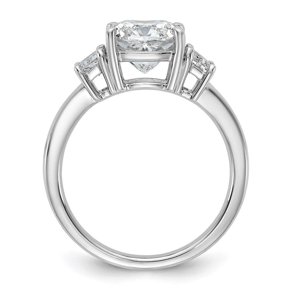 14K White Gold  3/4 carat Lab Grown Diamond VS+ F+ Half Moon 2 1/2 carat Cushion Center Semi Mount Three Stone Engagement Ring