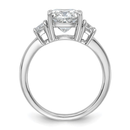 14K White Gold  3/4 carat Lab Grown Diamond VS+ F+ Half Moon 2 1/2 carat Cushion Center Semi Mount Three Stone Engagement Ring