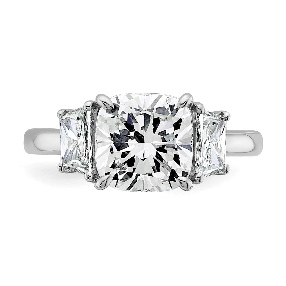 14K White Gold  3/4 carat Lab Grown Diamond VS+ F+ Half Moon 3 carat Cushion Center Semi Mount Three Stone Engagement Ring
