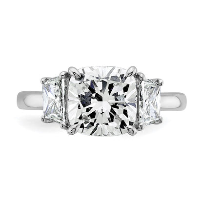 14K White Gold  3/4 carat Lab Grown Diamond VS+ F+ Half Moon 3 carat Cushion Center Semi Mount Three Stone Engagement Ring
