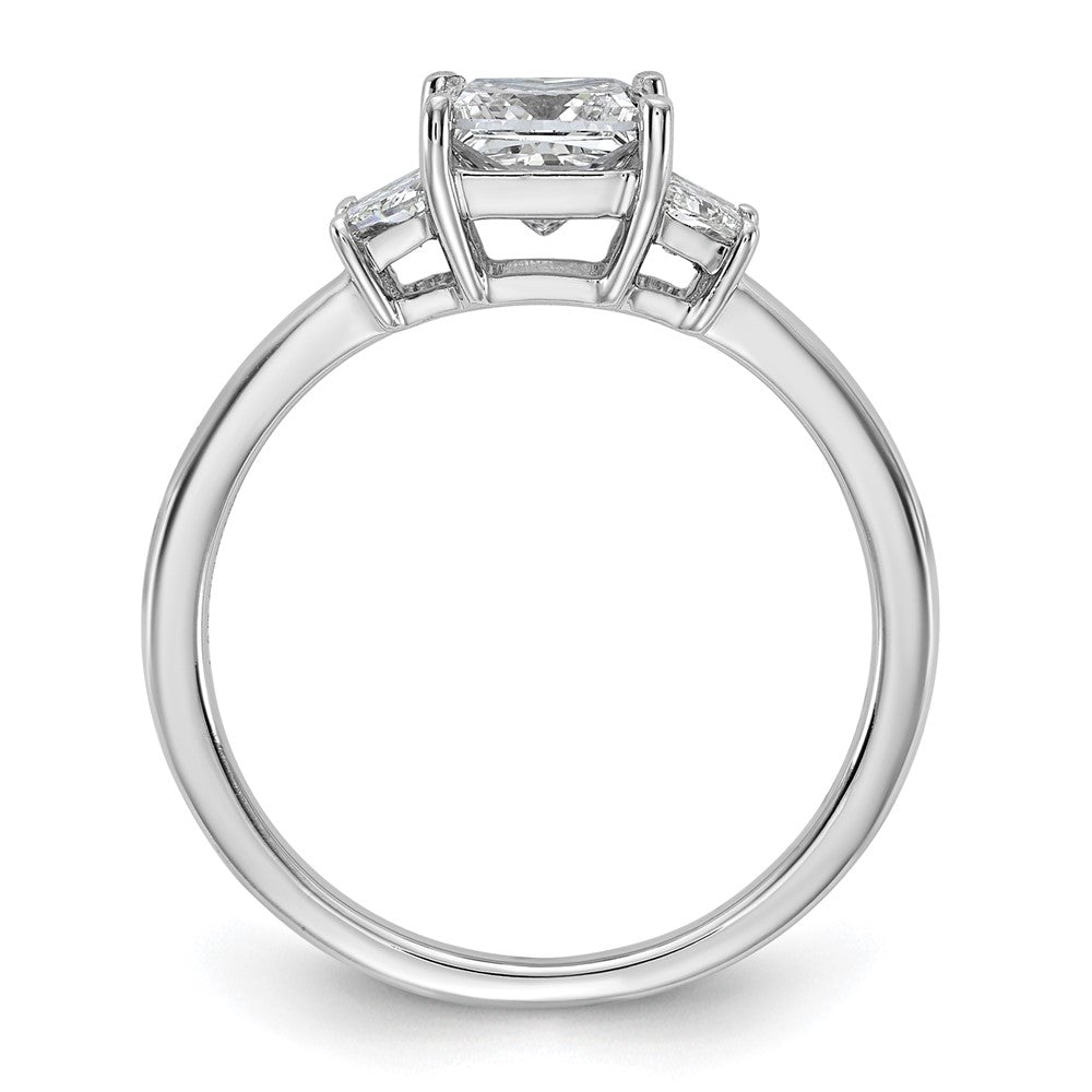 14K White Gold 1 3/8 carat Lab Grown Diamond VS+ F+ Princess and Trapezoid Complete Three Stone Engagement Ring