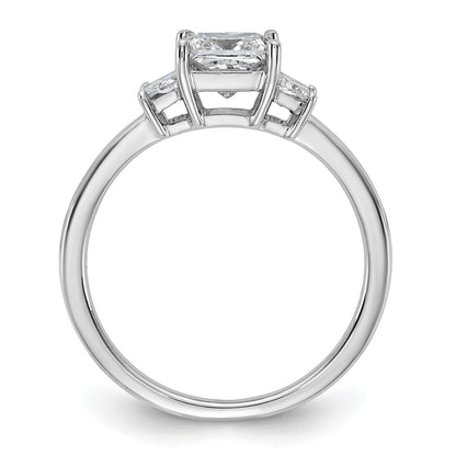 14K White Gold 1 3/8 carat Lab Grown Diamond VS+ F+ Princess and Trapezoid Complete Three Stone Engagement Ring