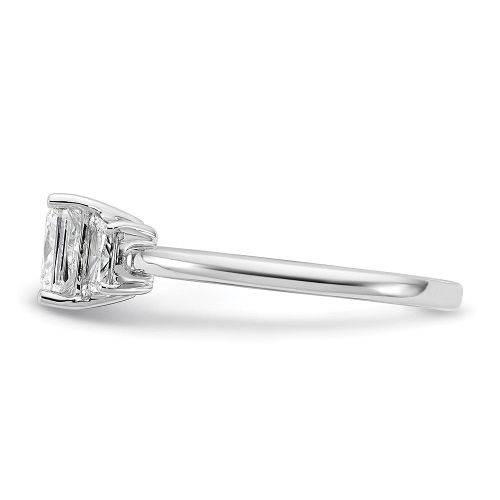 14K White Gold 3/8 carat Lab Grown Diamond VS+ F+ Trapezoid 1 carat Princess Center Semi Mount Three Stone Engagement Ring