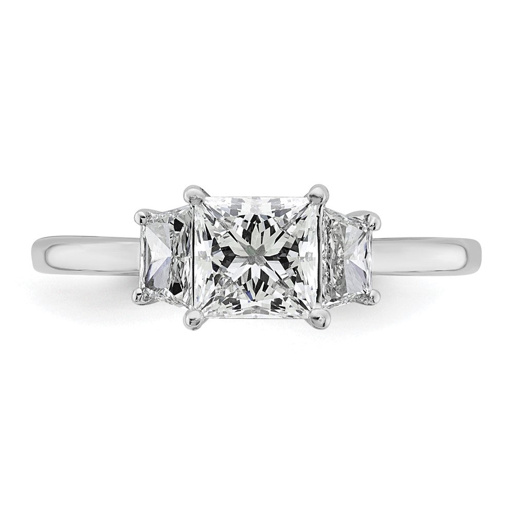 14K White Gold 1 3/8 carat Lab Grown Diamond VS+ F+ Princess and Trapezoid Complete Three Stone Engagement Ring
