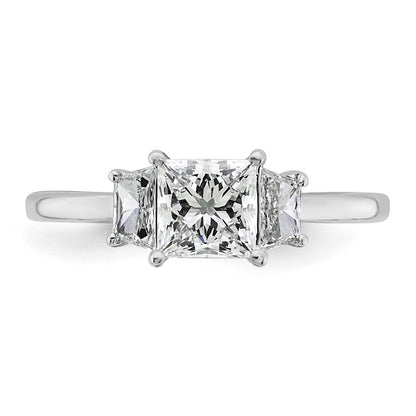 14K White Gold 1 3/8 carat Lab Grown Diamond VS+ F+ Princess and Trapezoid Complete Three Stone Engagement Ring